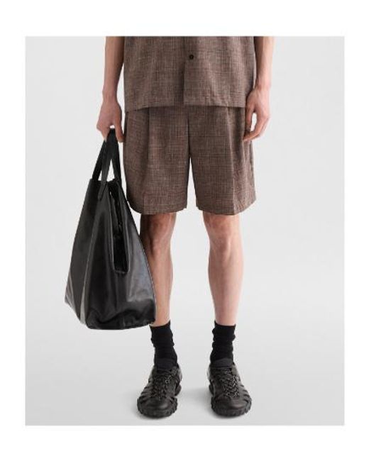 Jil Sander Brown Pleated Check Shorts for men