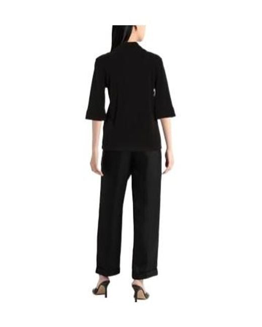 Max Mara Black Collared Half-Placket Three-Quarter Sleeve Top