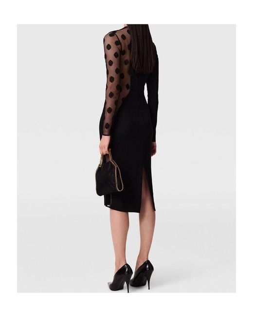 Stella McCartney Black Polka-Dot Mesh-Panel Midi Dress