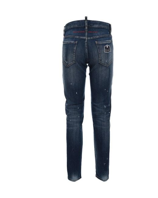 DSquared² Blue Paint Splattered Skinny Jeans