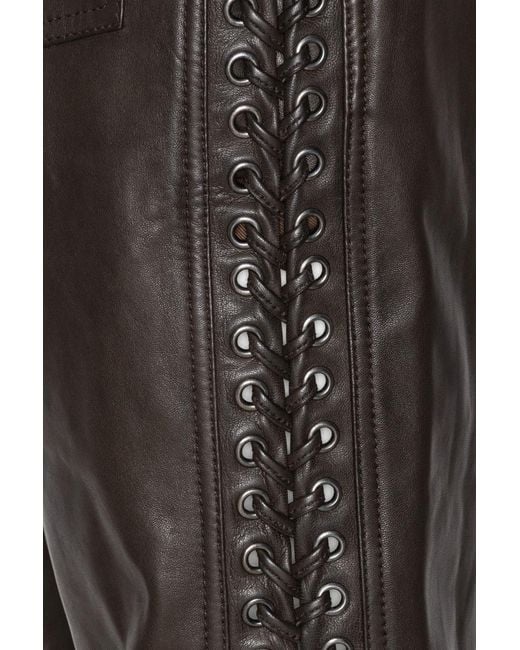 ROTATE BIRGER CHRISTENSEN Gray Straight-Leg Laced-Detail Leather Pants