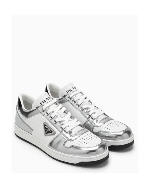 Prada White Downtown Leather Sneakers for men