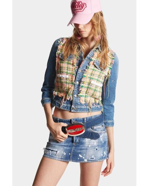DSquared² Blue Paint-Splatter Panelled Denim Jacket