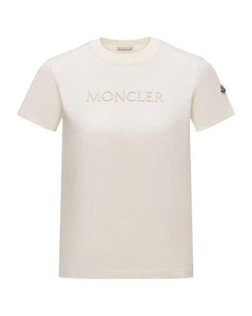 Moncler White Embroidered Tonal Logo T-Shirt