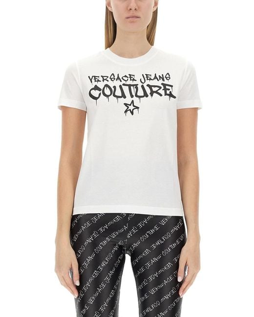 Versace Jeans White Logo-Print Cotton T-Shirt