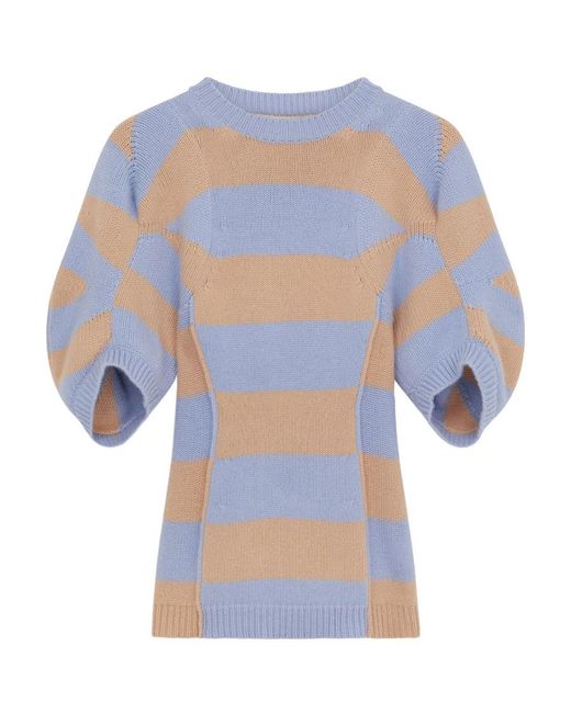 Stella McCartney Blue Striped Puff-Sleeve Jumper