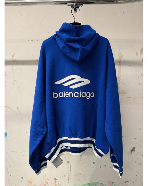 Balenciaga Blue Logo Patch Hooded Sweatshirt for men