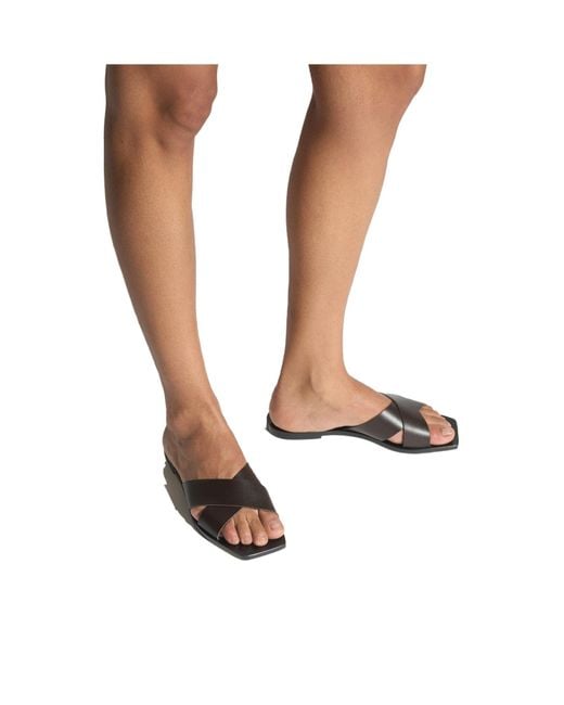 Aeyde Black Minimalist Flat Sandals