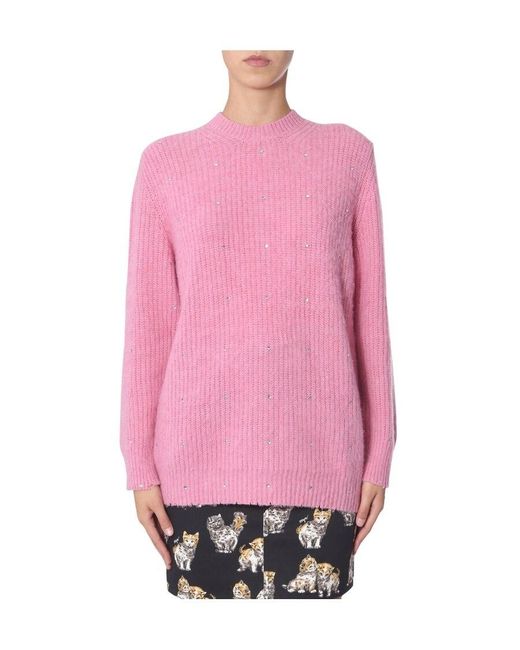 MSGM Pink Embellished Diamond Effect Sweater