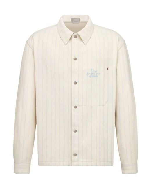 Dior White Striped Casual Jacket for men