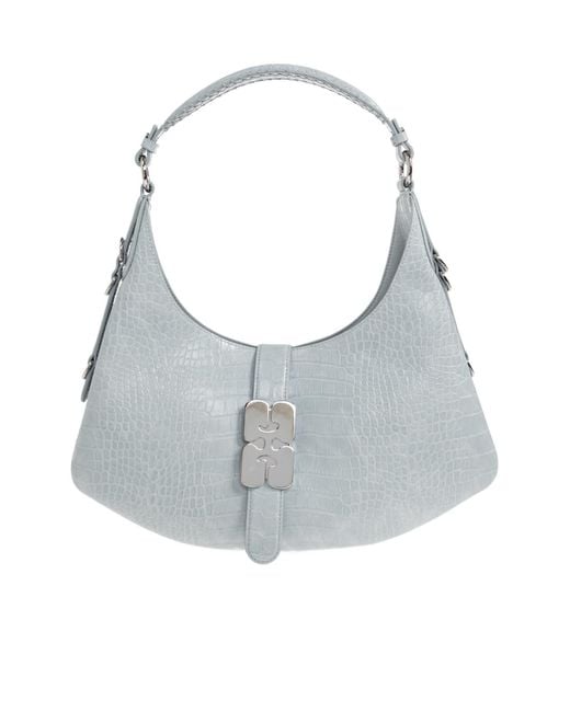 Ganni Gray Leather Tote Bag