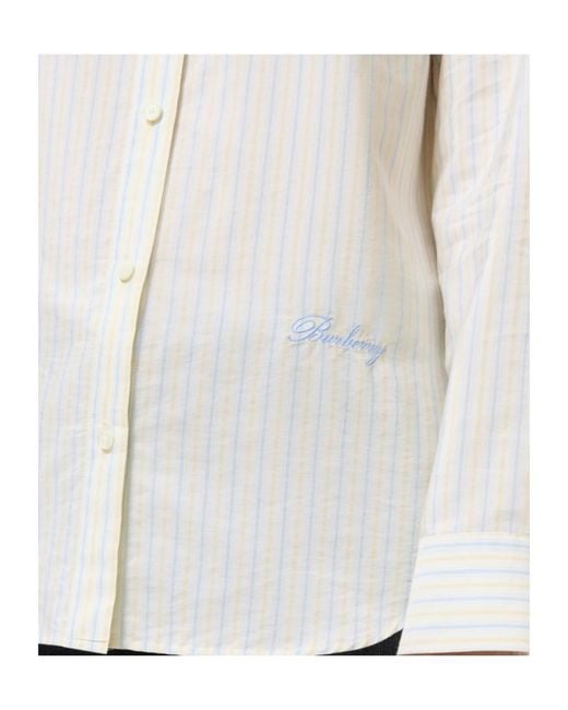 Burberry White Classic Fit Striped Silk Cotton Shirt