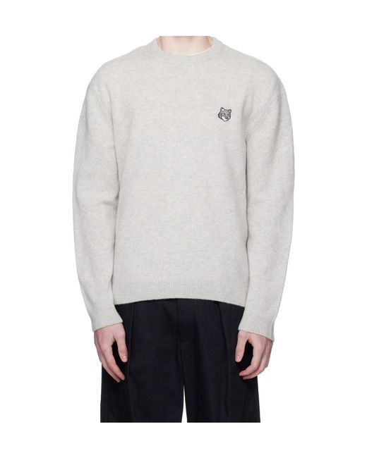 Maison Kitsuné White Fox-Embroidered Wool Sweater for men