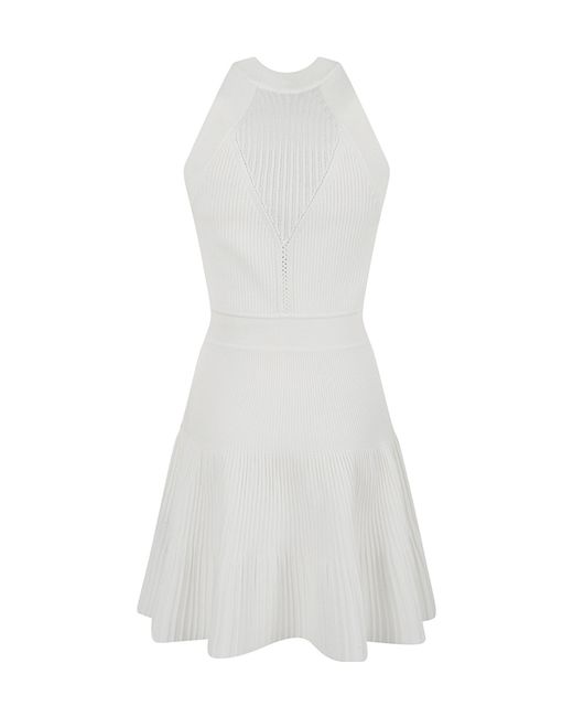 Balmain White Ribbed Halter Dress