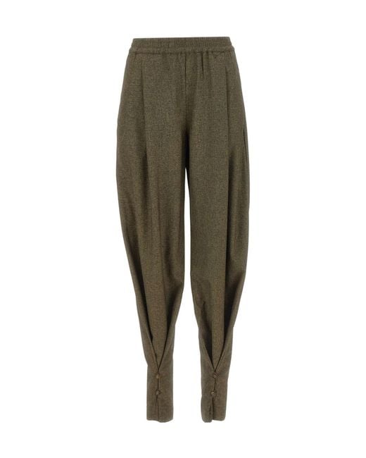 ANDAMANE Green Elastic-Waist Casual Trousers