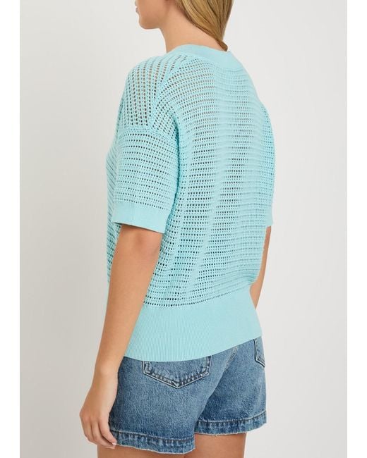 Varley Blue Cotton Hollow-Out Short Sleeve Top