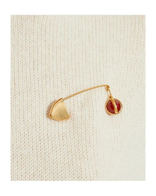 Jil Sander Metallic Drop Charm Safety Pin Brooch