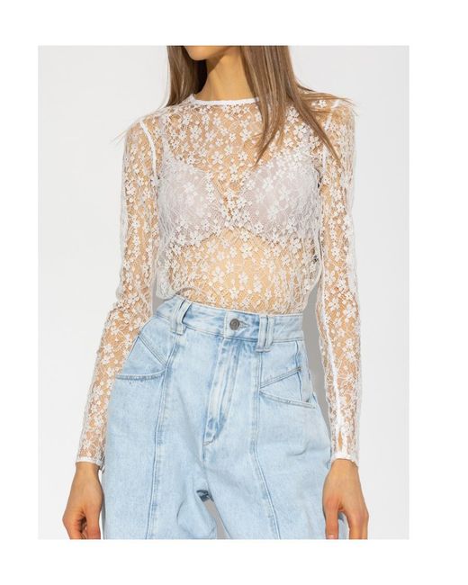 Isabel Marant White Toyela Lace Crewneck Top