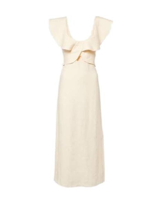 Johanna Ortiz White Ruffled Linen Midi Dress