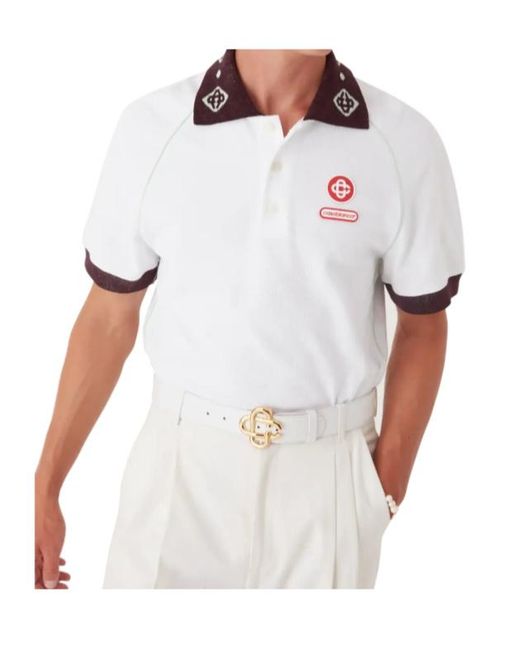 Casablanca White Logo Short-Sleeved Polo Shirt for men