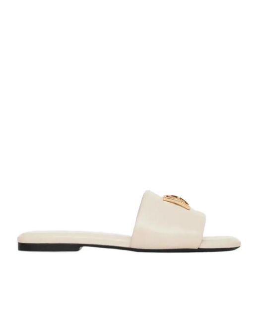 Anine Bing White Square-Toe Logo Leather Sandals