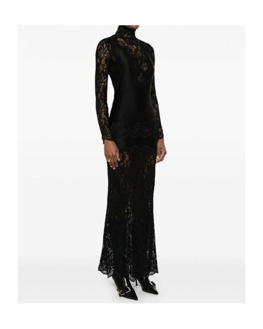 Rabanne Black Rabanne Floral Lace High-Neck Long Dress