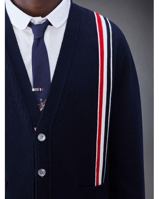 Thom Browne Blue Rwb Striped V-Neck Knitted Cardigan for men