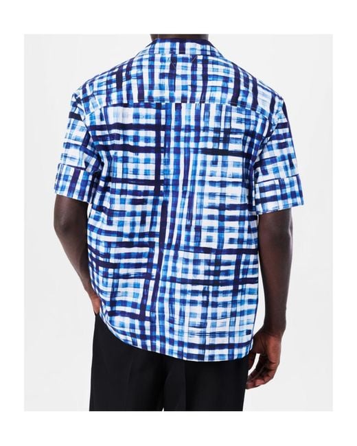 Bottega Veneta Blue Check Short-Sleeved Shirt for men