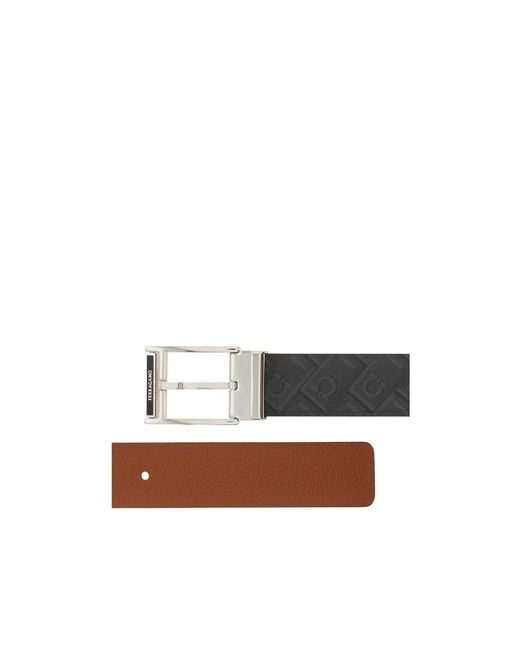 Ferragamo White Ferragam Reversible Buckle Textured Belt for men