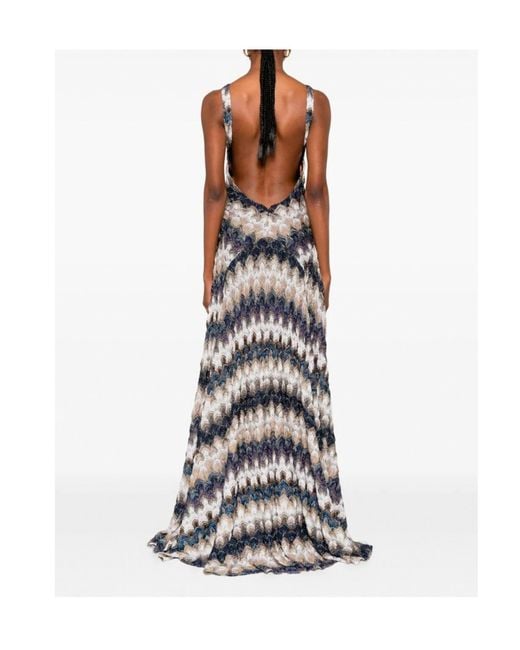 Missoni White Zigzag-Pattern Open-Back Maxi Dress
