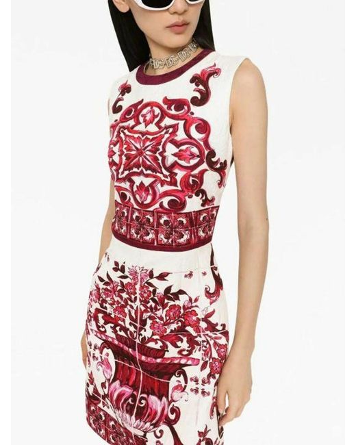 Dolce & Gabbana Red Majolica-Printed Sleeveless Mini Dress