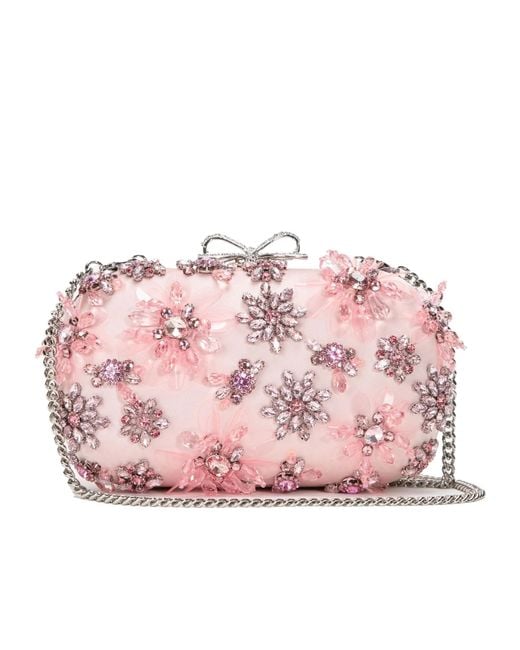 Self-Portrait Pink Satin Floral Embellished Clutch Bag