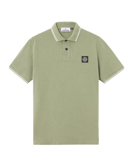 Stone Island Green Logo Patch Buttoned Polo Shirt for men