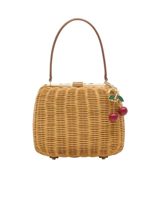 Self-Portrait Multicolor Cherry Charm Rattan Clutch Bag