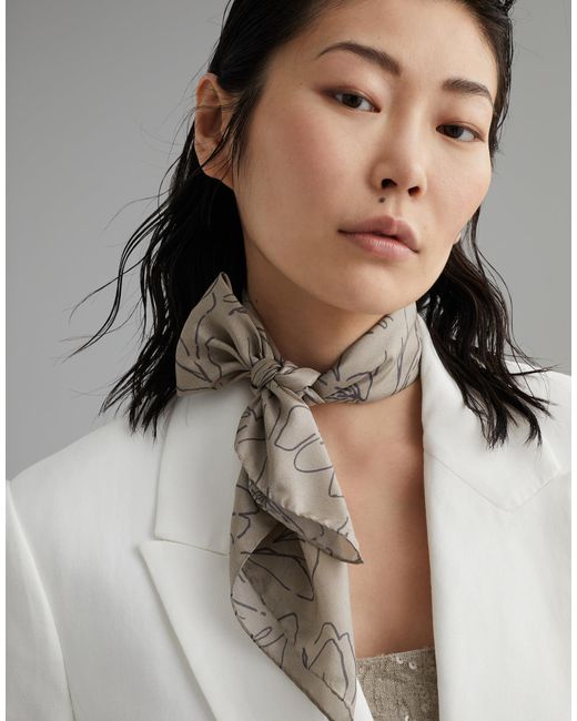 Brunello Cucinelli Gray Pattern-Printed Scarf