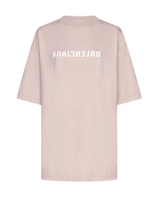Balenciaga Logo Printed Oversized T-Shirt in Pink | Lyst