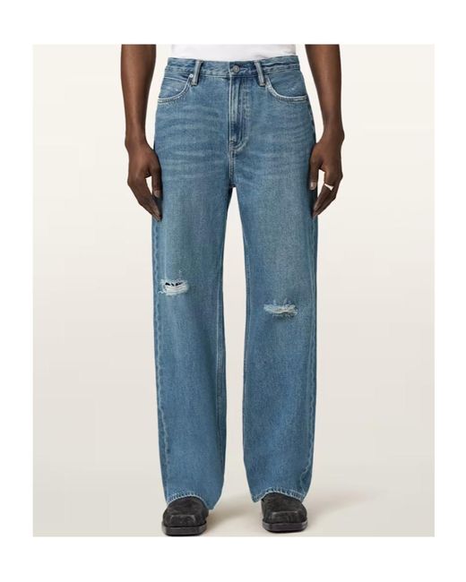 AllSaints Blue Lenny Loose Fit Wide Leg Denim Jeans for men