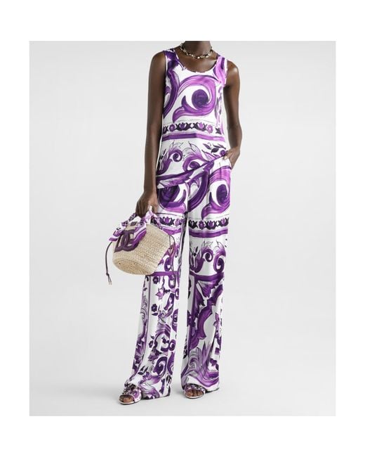 Dolce & Gabbana Purple Maiolica Print Tank Top