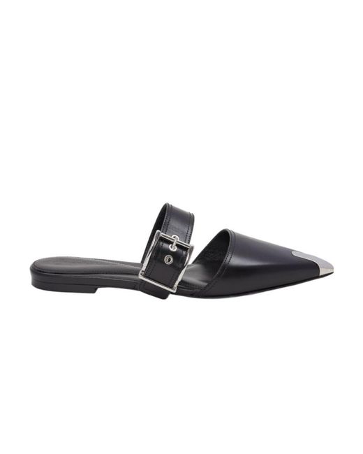 McQueen Black Punk Flat Mules