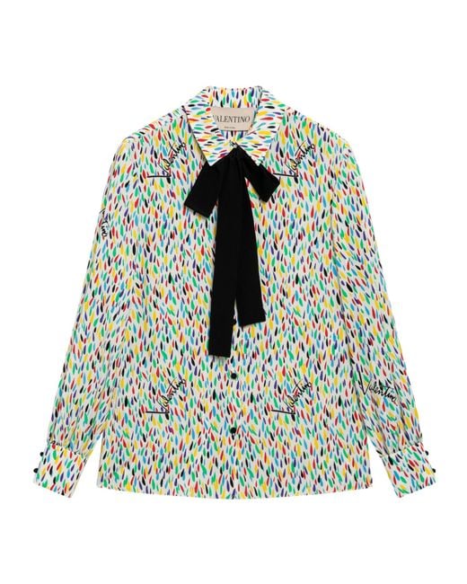 Valentino Green Multicolored Silk Blouse With Lavallière