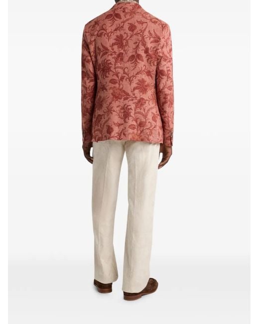 Etro Pink Single-Breasted Wool-Blend Jacket With Floral Motif for men