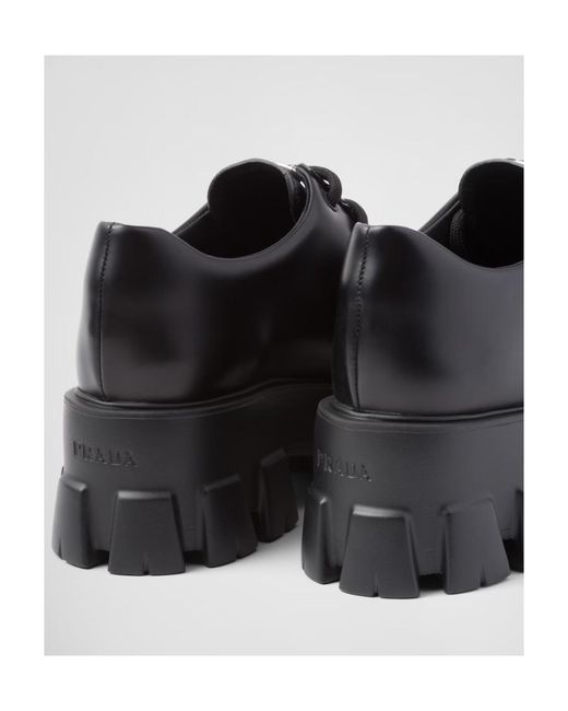 Prada Black Monolith Brushed Leather Lace-Up Shoes