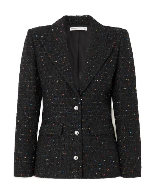 Alessandra Rich Black Sequin-Embellished Metallic Tweed Blazer