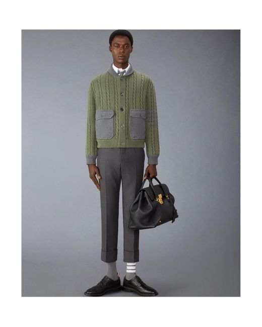 Thom Browne Green Cable Knit Cardigan Sweater for men