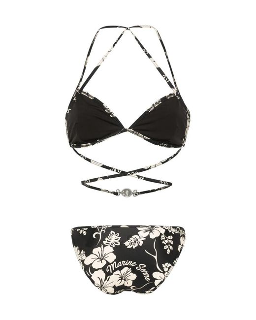 MARINE SERRE White Floral Printed Active Jersey Bikini