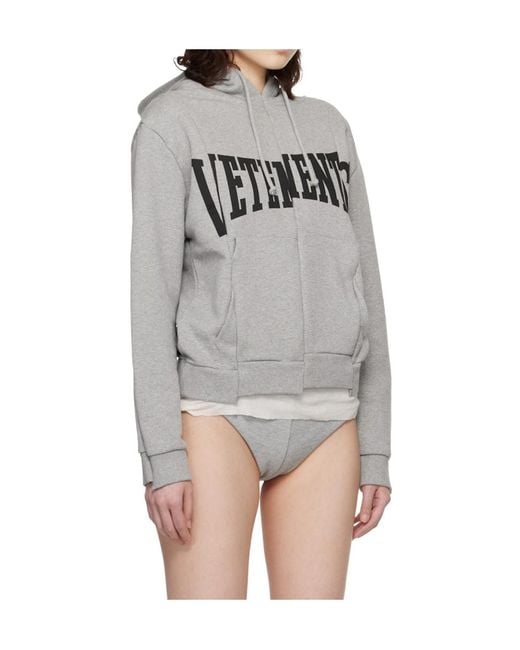 Vetements Gray Cut-Up Logo Fitted Long-Sleeve Hoodie for men