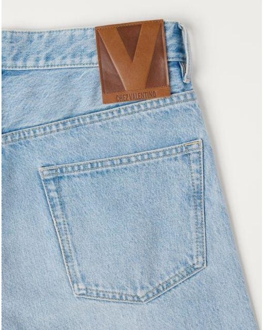Valentino Blue Logo Patch Straight Leg Jeans for men