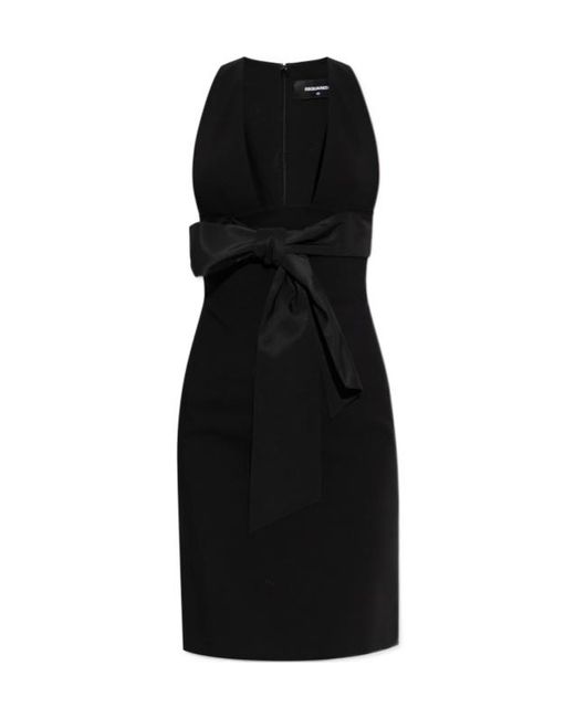 DSquared² Black Bow-Embellished Sleeveless Mini Dress