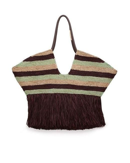 Zimmermann Brown Large Goldentime Striped Fringed Tote Bag