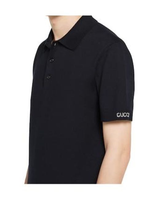 Gucci Black Silk Cotton Knit Polo Shirt for men